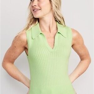 Old Navy Light Green Ribbed Sweater Polo Tank